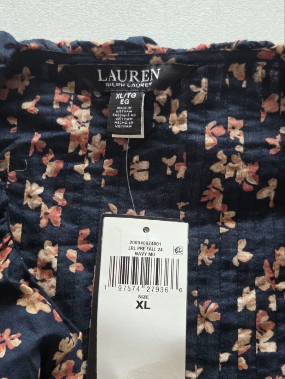 $145 Lauren Ralph Lauren Floral Cotton Voile Puff-Sleeve Blouse Navy Size XL - Picture 7 of 13
